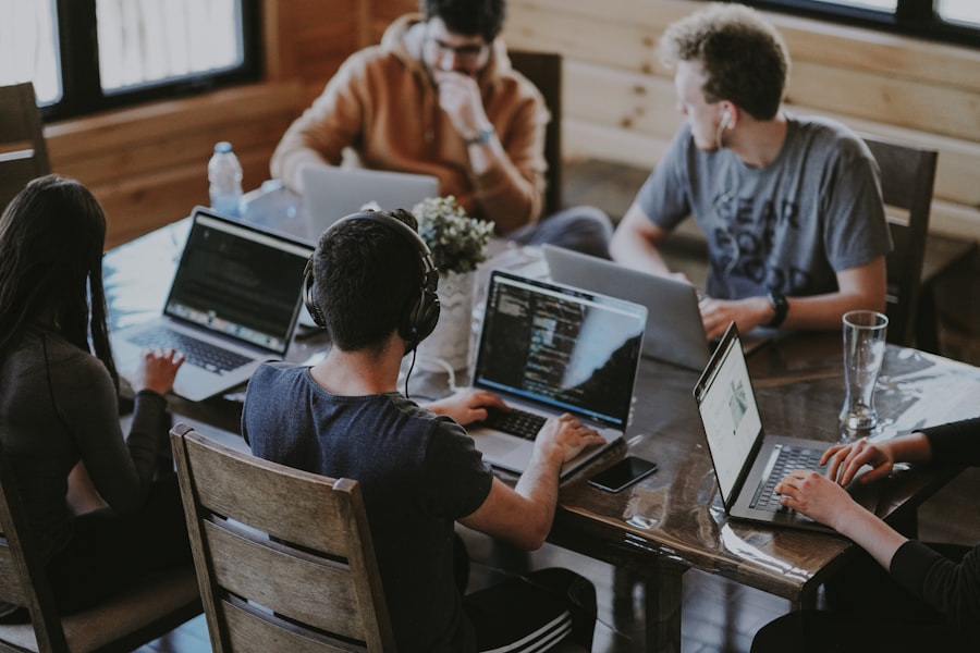 Small team working together at a shared table