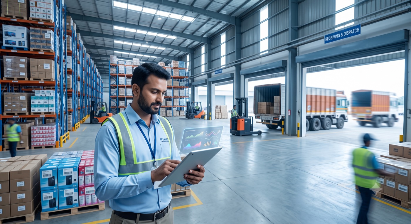 Warehouse supervisor checking dispatch on a tablet